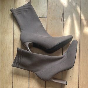 Sock-Style Ankle Booties in Taupe
